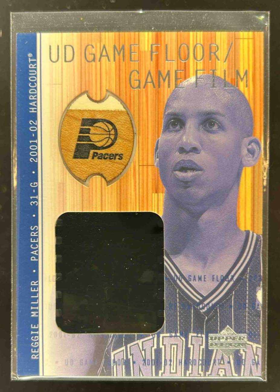 Card image for 2001-02 Upper Deck Hardcourt Reggie Miller UD Game Film/Floor #RM-F