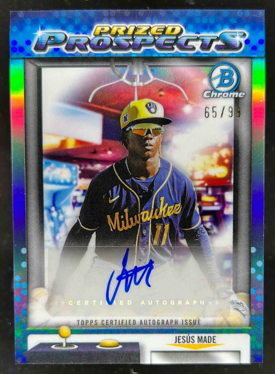 Card image for Jesus Made 2025 Bowman Draft Chrome Prized Prospects Auto /99 Milwaukee Brewers