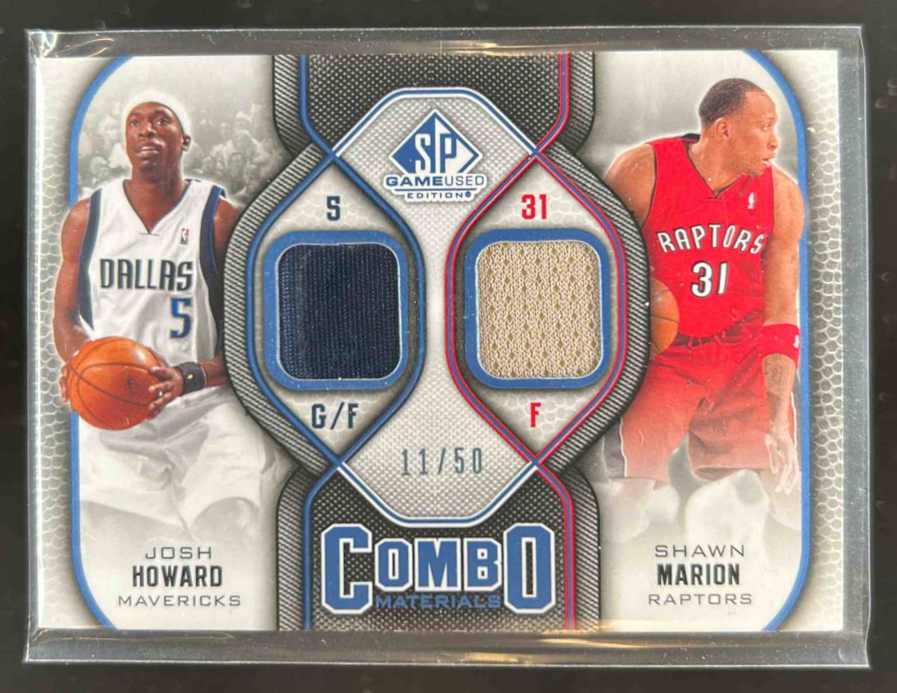 Card image for 2009-10 SP Game Used Josh Howard / Shawn Marion Combo Materials 50 11 /50 #CM-JM MEM