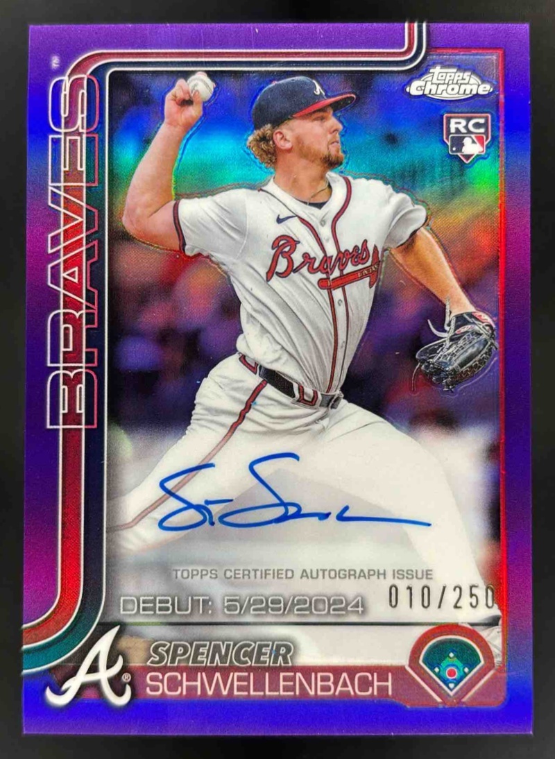 Card image for 2025 Topps Chrome Update Spencer Schwellenbach Debut Auto Purple Refractor /250
