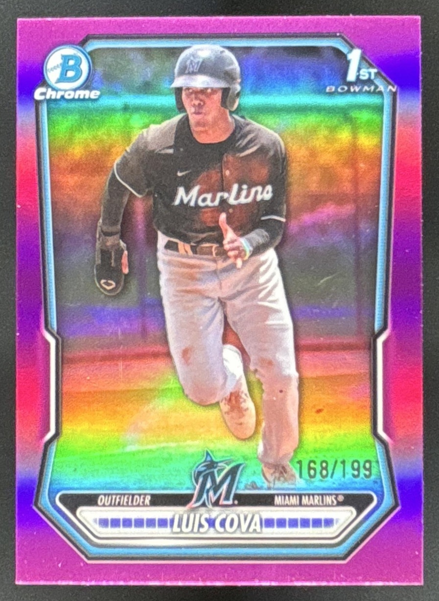 Card image for Luis Cova 2026 Bowman Fuchsia Refractor /199 Chrome Prospects Miami Marlins