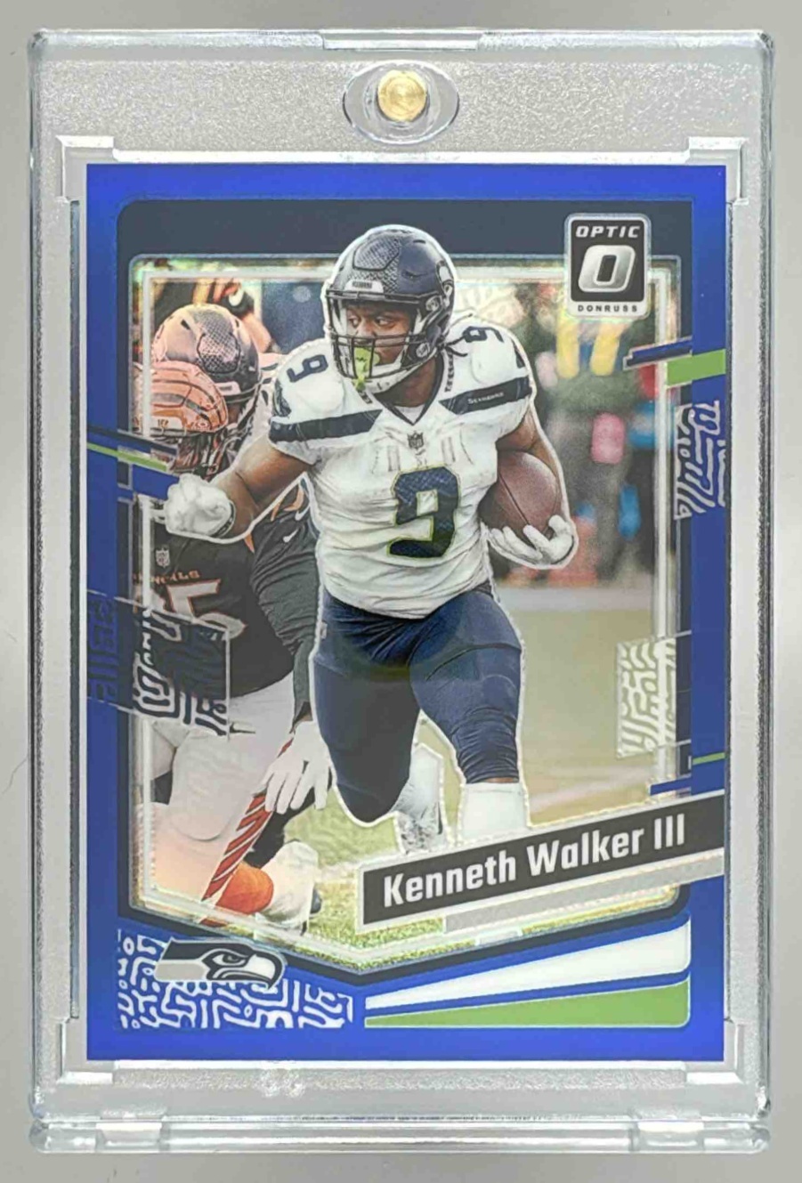 Card image for 2023 Panini Donruss Optic Kenneth Walker III Blue Prizm /199 #178 Seahawks