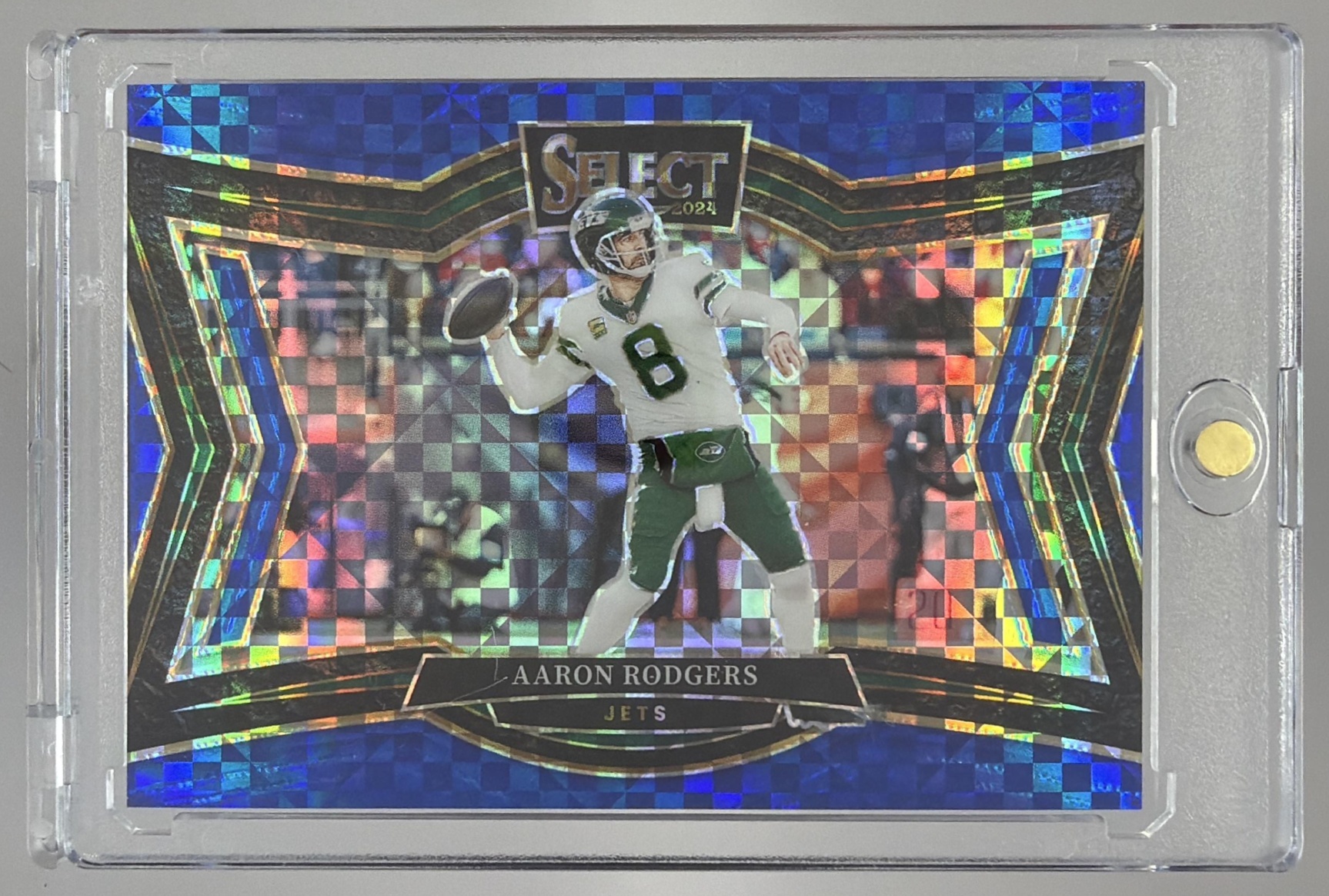 Card image for 2024 Panini Select Aaron Rodgers Field Blue Prizm /75 #462 Jets