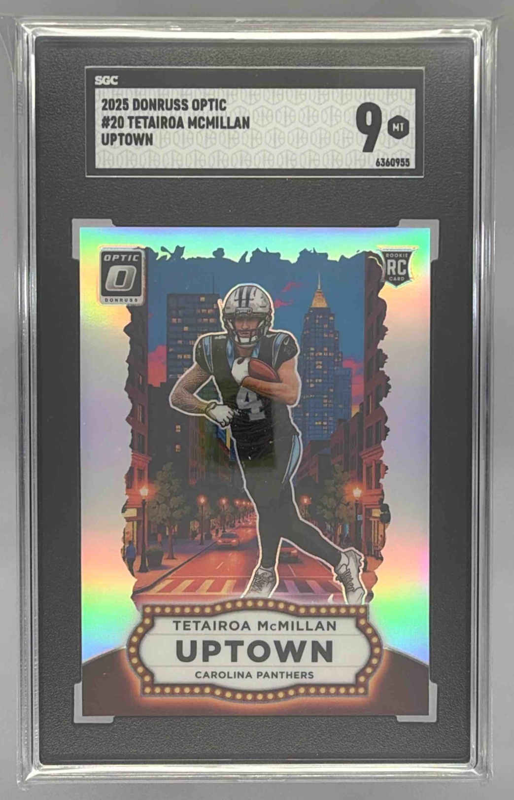 Card image for 2025 Panini Donruss Optic Tetairoa McMillan Uptown #20 RC Panthers SGC 9