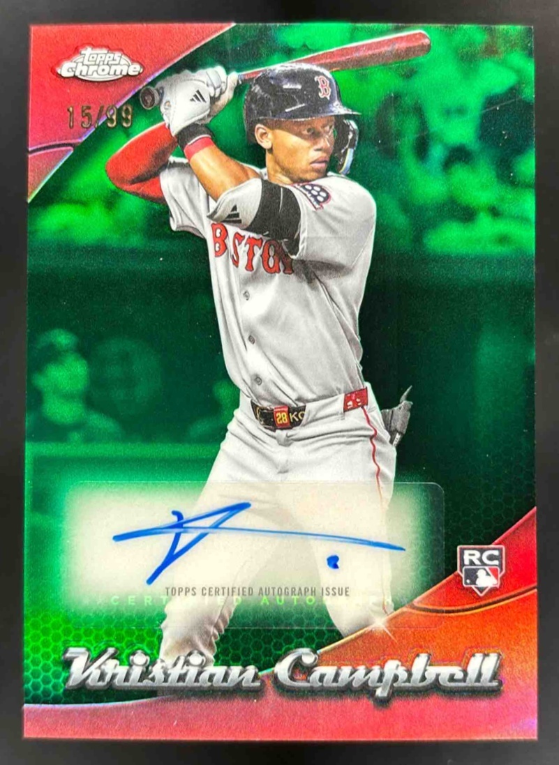 Card image for 2025 Topps Chrome Update Kristian Campbell ography Green Refractor /99 RC Auto