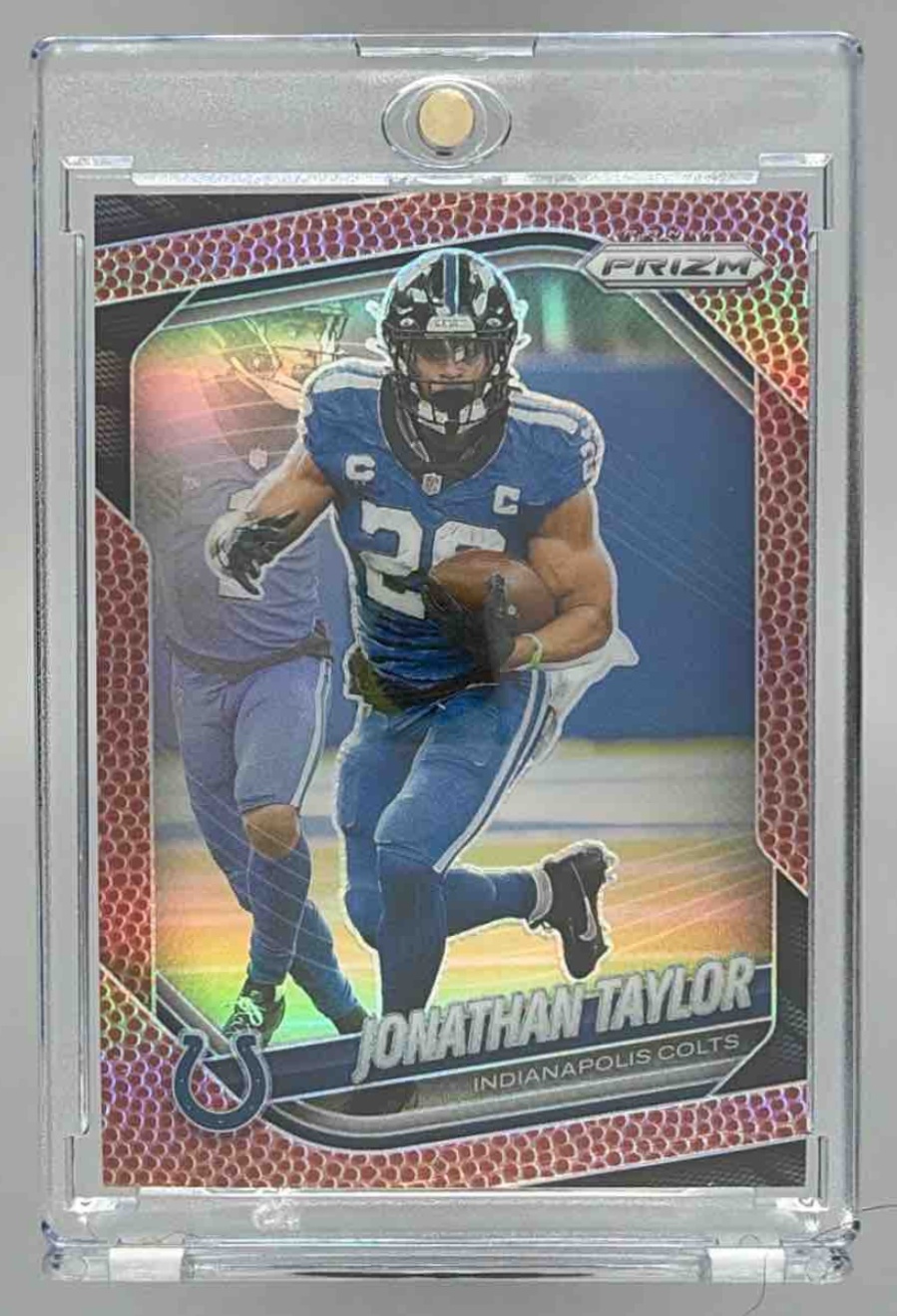 Card image for 2025 Panini Football Prizm Jonathan Taylor Pigskin /180 #108 Indianapolis Colts
