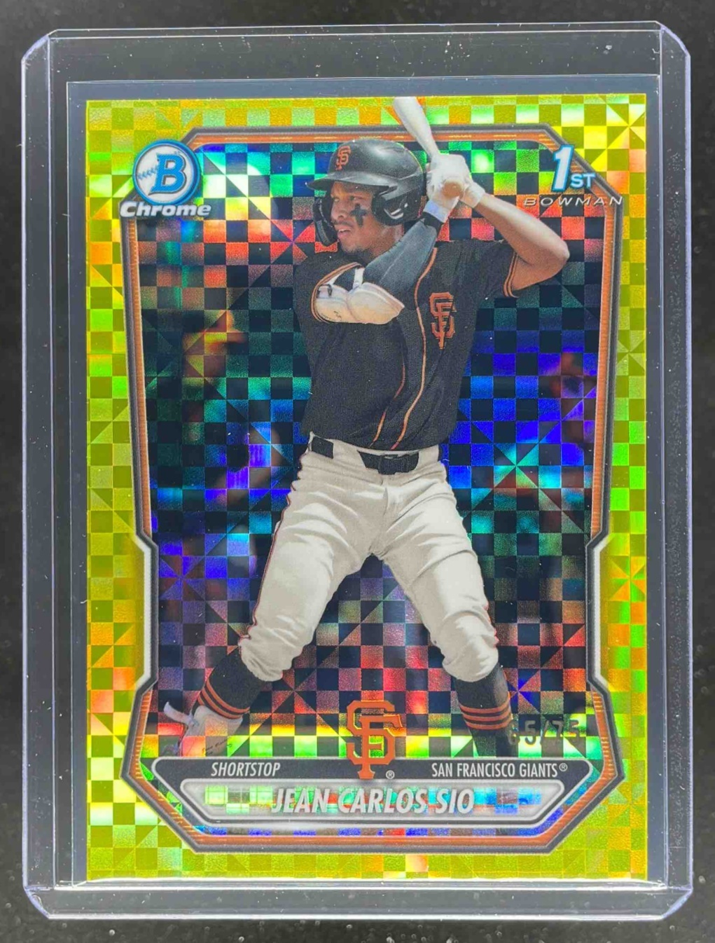 Card image for 2026 Bowman Jean Carlos Sio Chrome Yellow X-Fractor /75 #BCP-87 1st Prospect