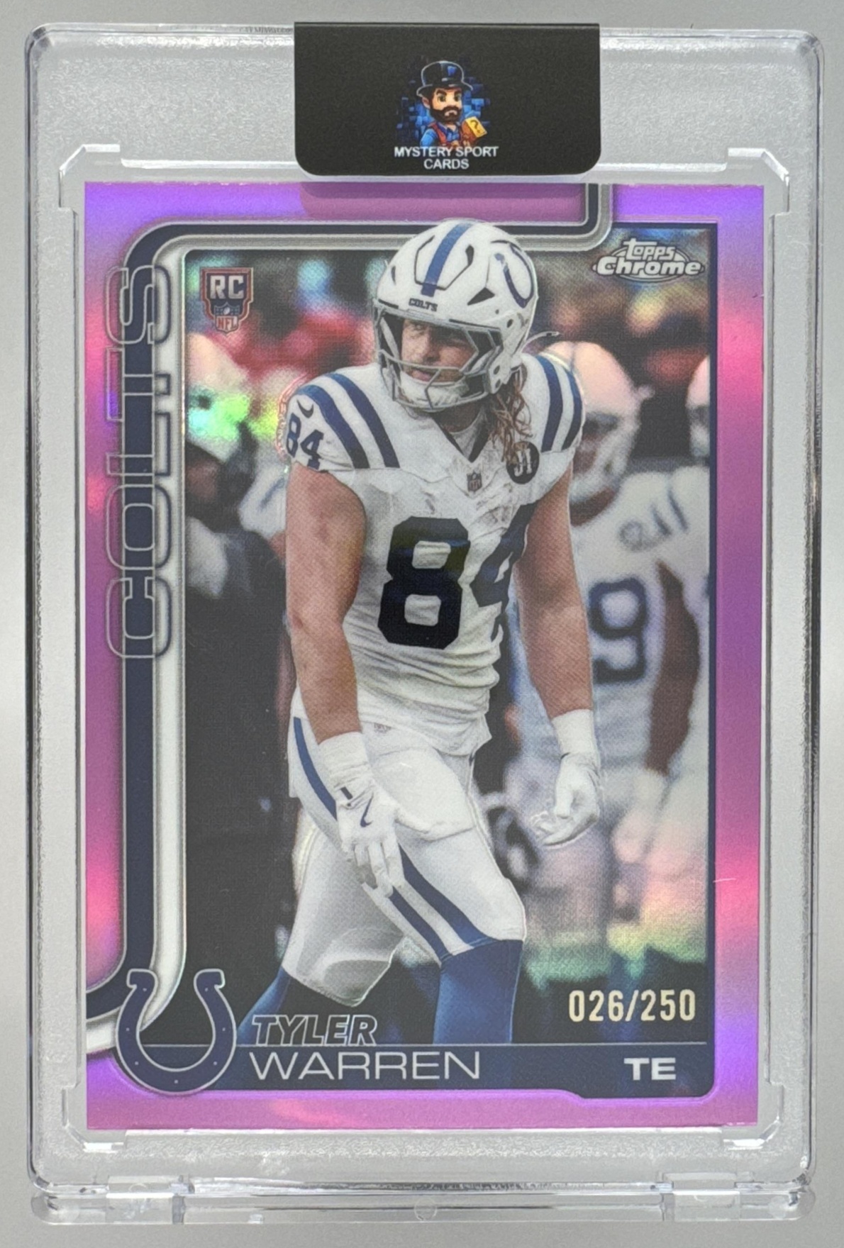 Card image for 2025 Topps Chrome Tyler Warren Rookie Pink Wave Refractor /250 #346 RC Colts