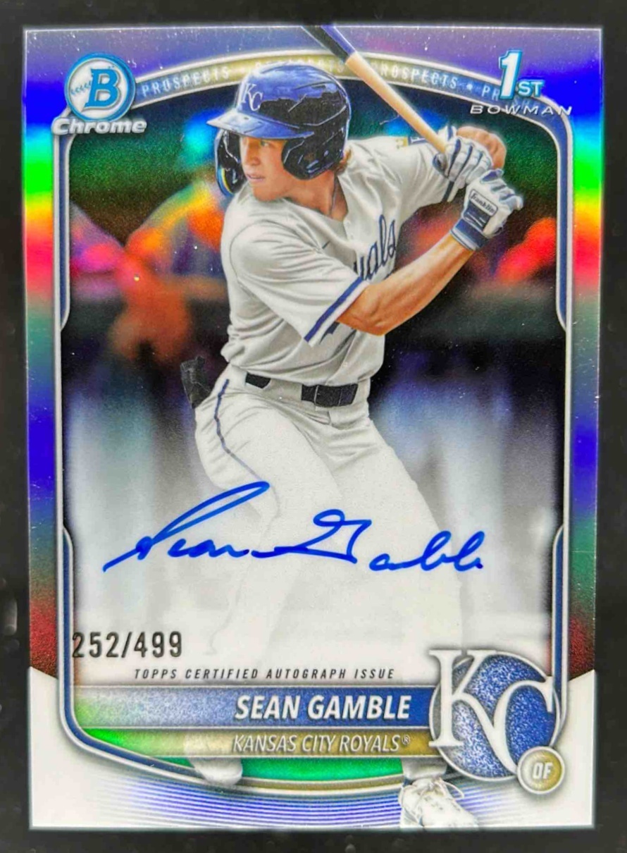 Card image for Sean Gamble 2025 Bowman Draft Chrome Prospect Auto Refractor /499