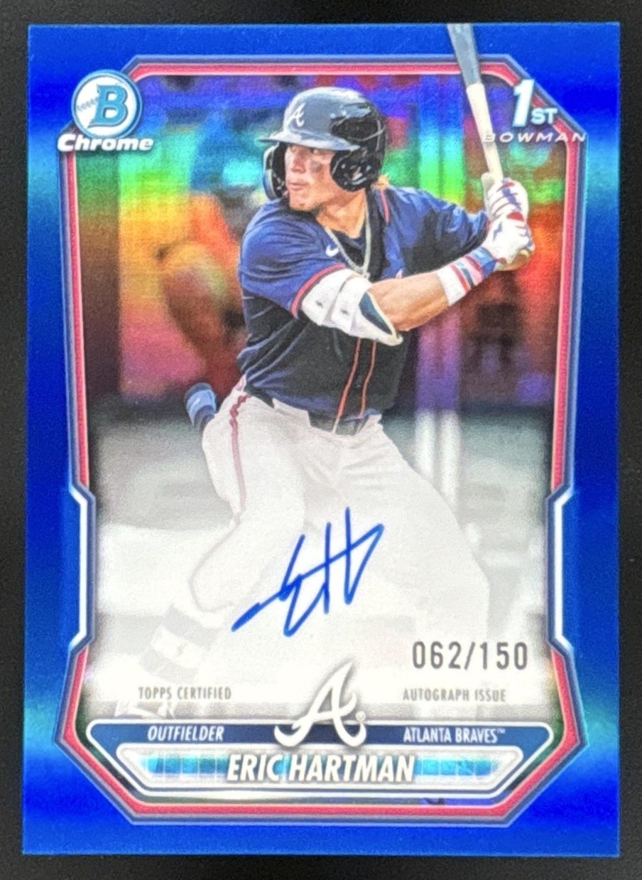 Card image for Eric Hartman 2026 Bowman Blue Refractor /150 Chrome Prospect Auto Atlanta Braves