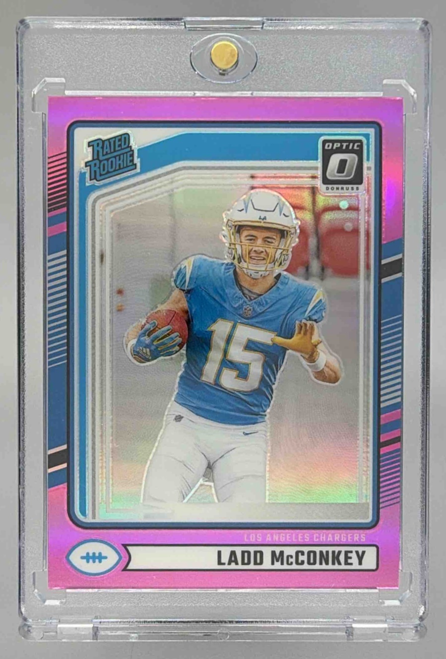 Card image for 2024 Panini Donruss Ladd McConkey Optic Rated Rookie Preview Pink #328 RC Chargers