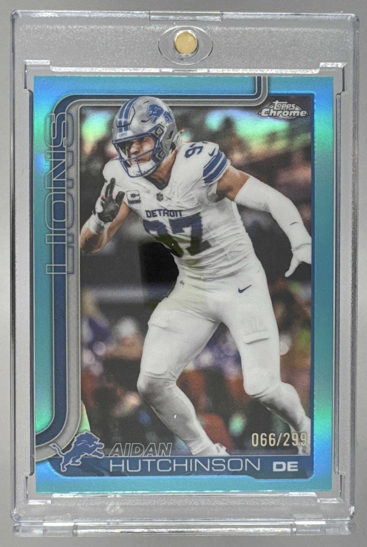 Card image for 2025 Topps Chrome Aidan Hutchinson Teal Refractor /299 #104 Lions