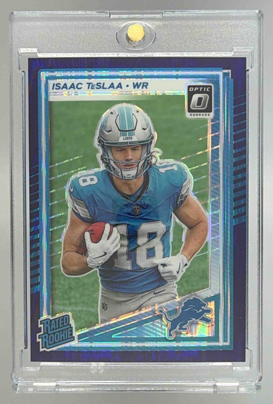 Card image for 2025 Panini Football Donruss Optic Isaac TeSlaa Rated Rookie #219 Detroit Lions