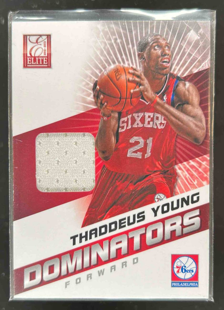 Card image for 2012-13 PANINI ELITE THADDEUS YOUNG DOMINATORS MATERIALS #18 PHILADELPHIA 76ERS
