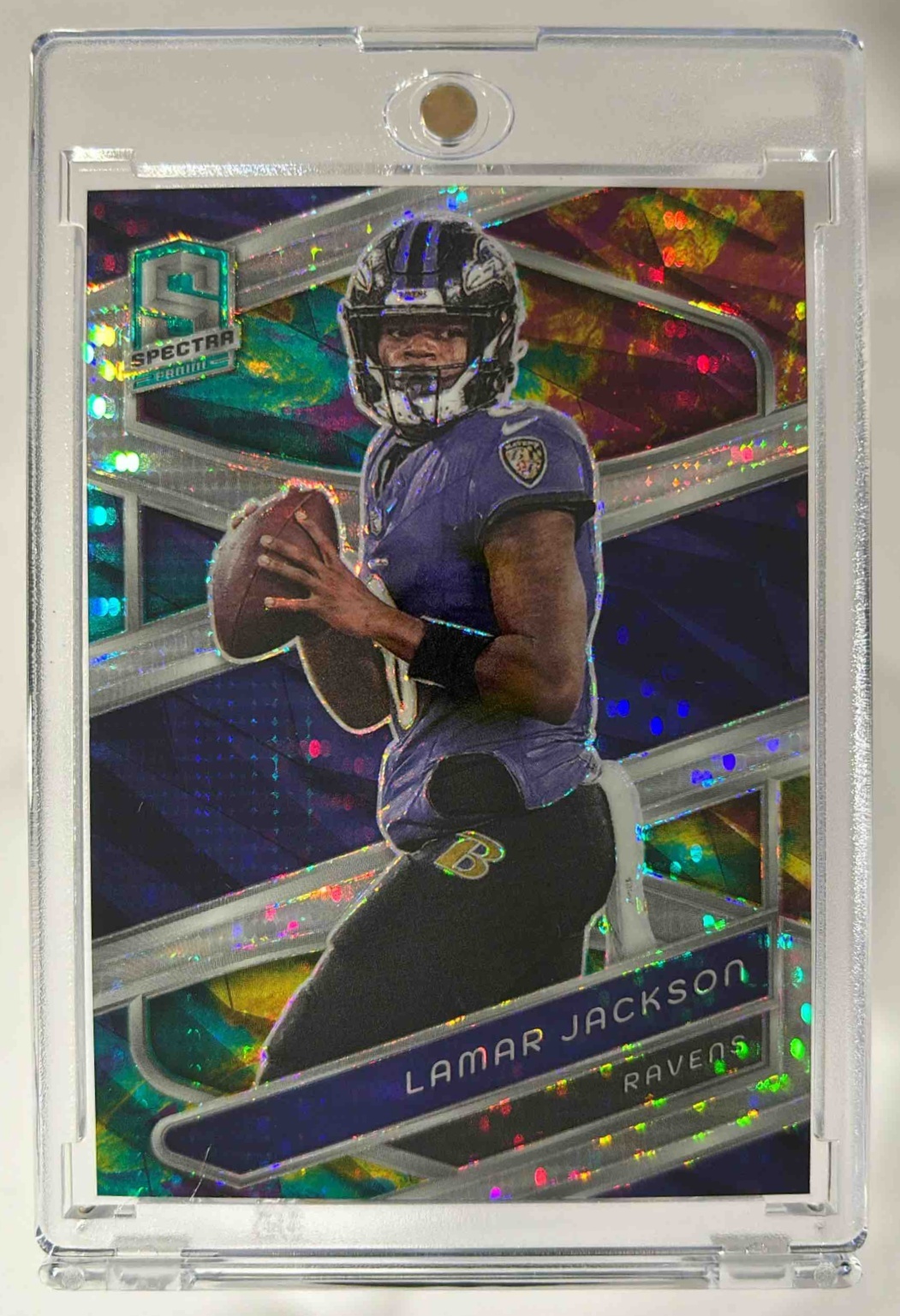 Card image for 2024 Panini Football Spectra Lamar Jackson Celestial /99 #15 Baltimore Ravens