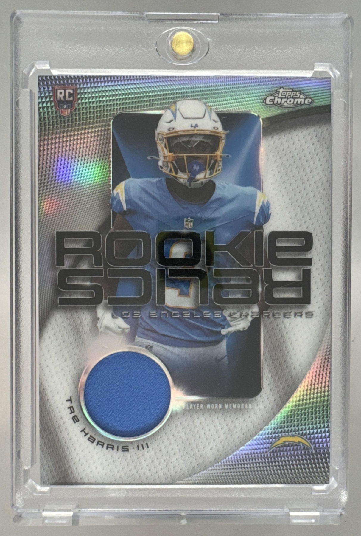 Card image for 2025 Topps Chrome Tre Harris III Rookie Relics #RR-THA MEM RC Chargers