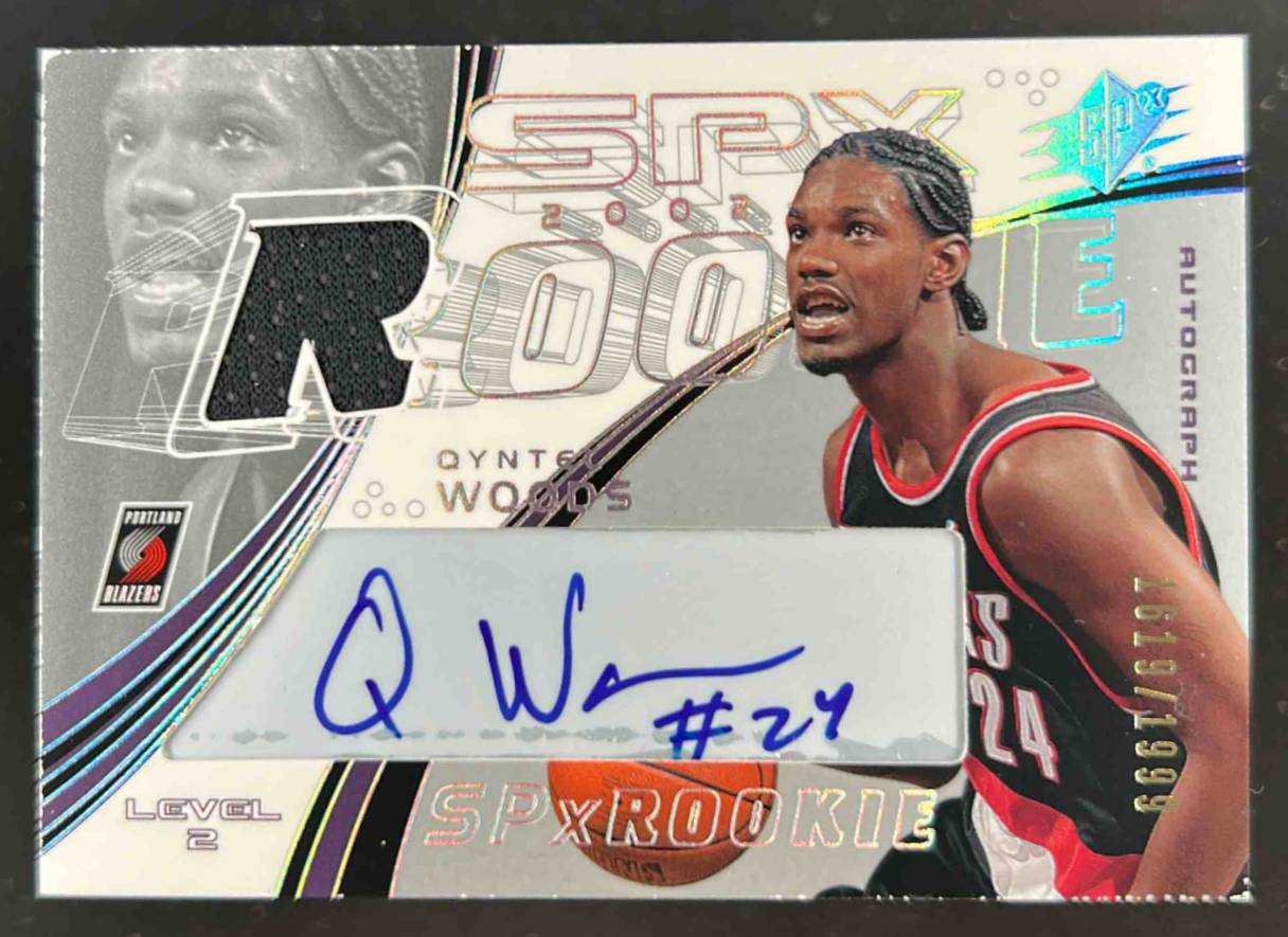 Card image for 2002-03 SPX QYNTEL WOODS /1999 #115 MEM AUTO RC ROOKIE PORTLAND TRAIL BLAZERS
