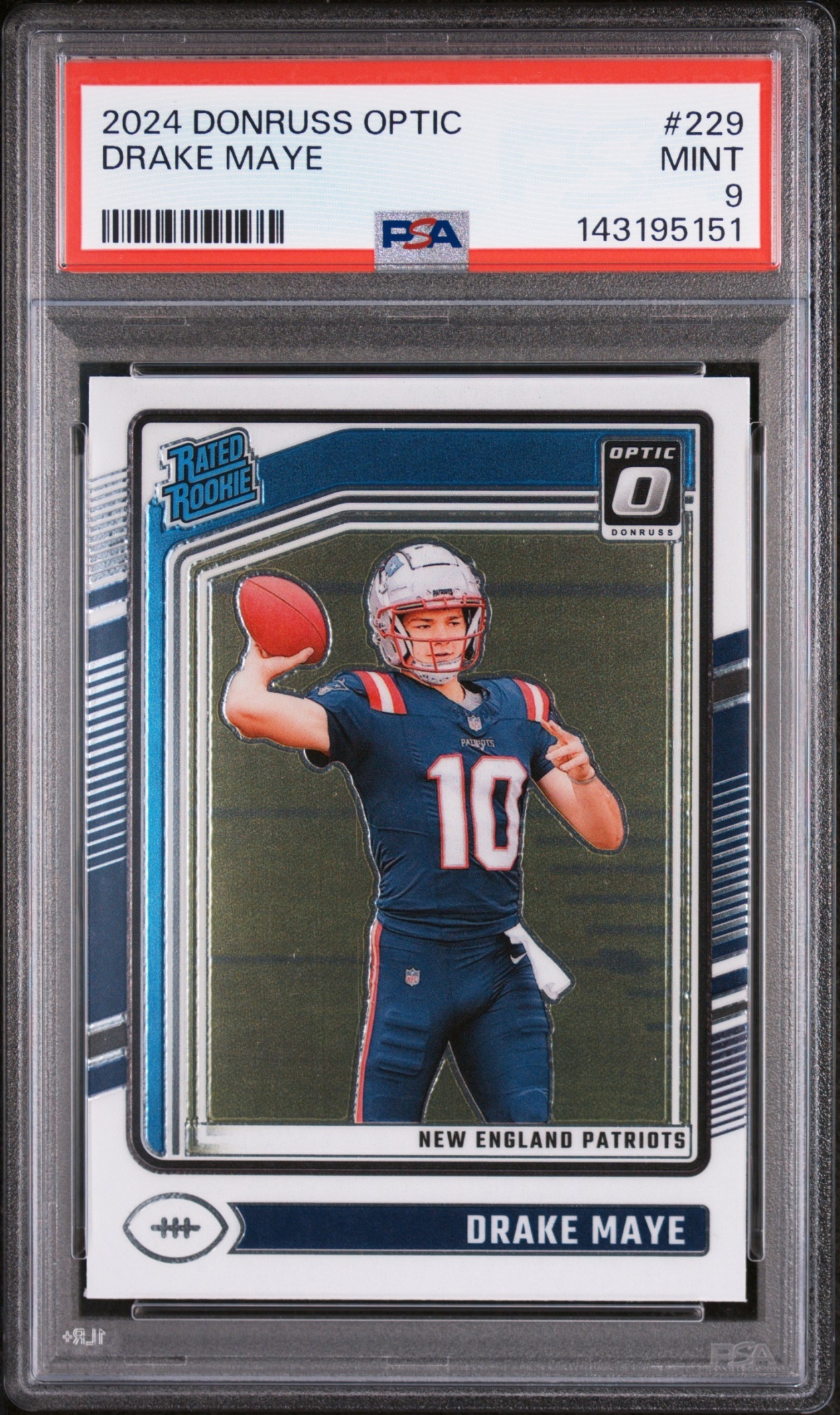 Card image for 2024 Panini Donruss Optic Drake Maye #229 Rated Rookie Patriots