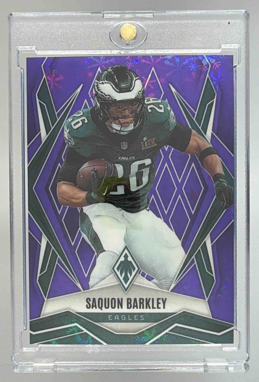 Card image for 2025 Panini Phoenix Saquon Barkley Purple Hyper /249 #77 Eagles