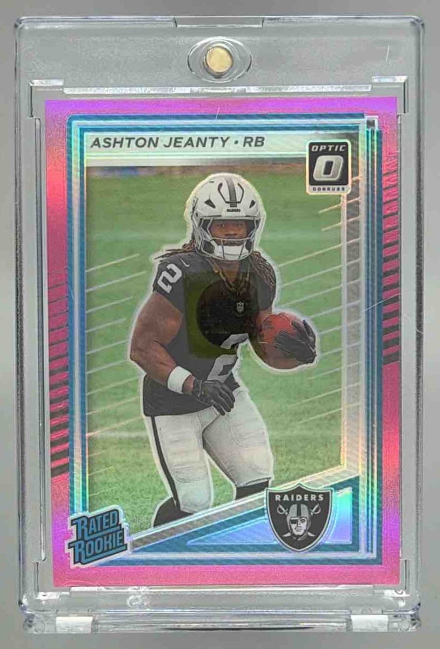 Card image for 2025 Panini Donruss Optic Ashton Jeanty Rated Rookie Holo Prizm #202 Raiders