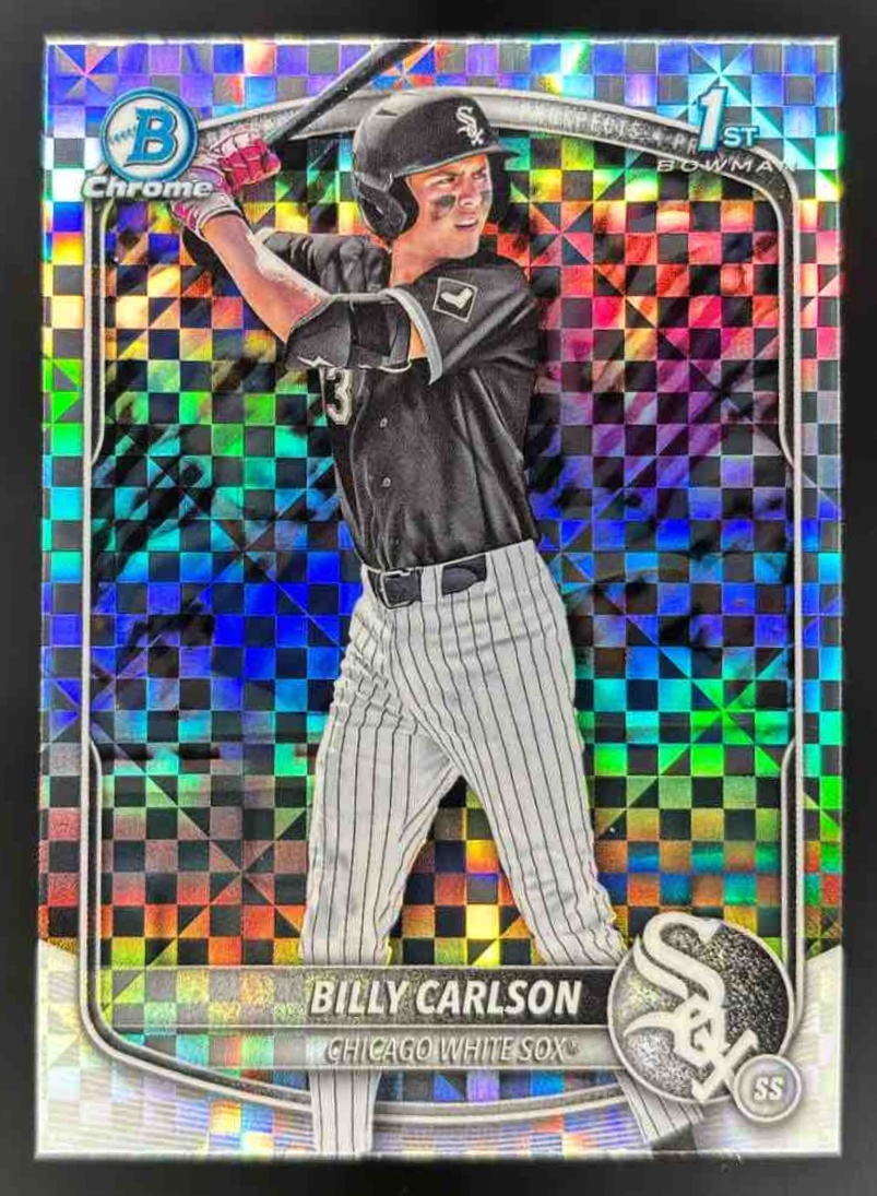 Card image for 2025 Bowman Draft Billy Carlson Chrome X-Fractor #BDC-10 White Sox