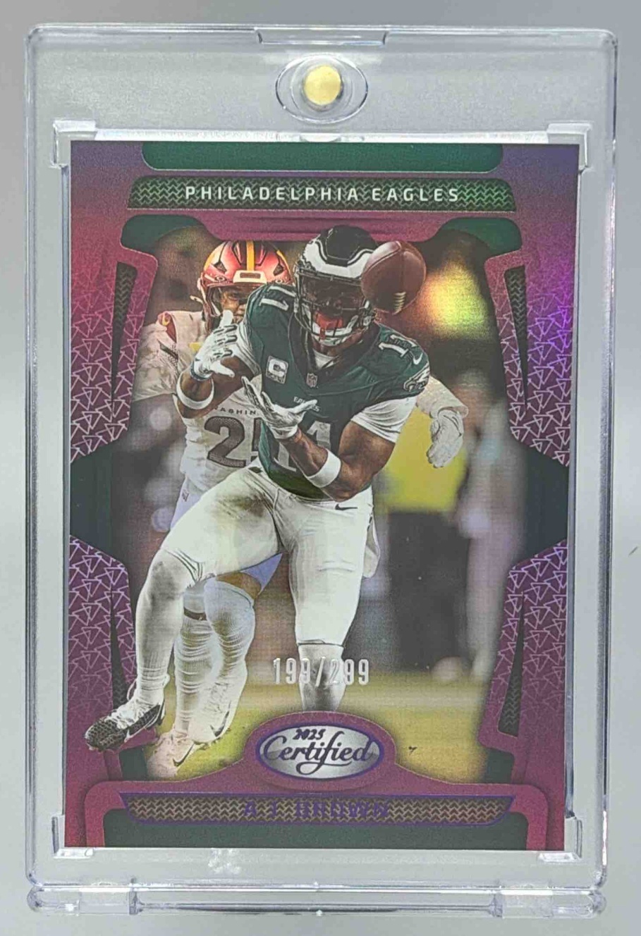 Card image for 2025 Panini Certified A.J. Brown Mirror Purple /299 #81 Eagles
