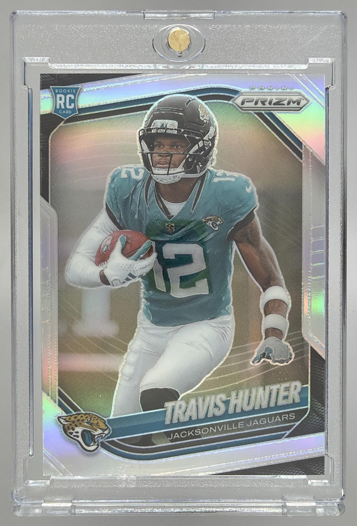 Card image for 2025 Panini Prizm Travis Hunter Choice Blue Yellow & Green #301 RC Jaguars
