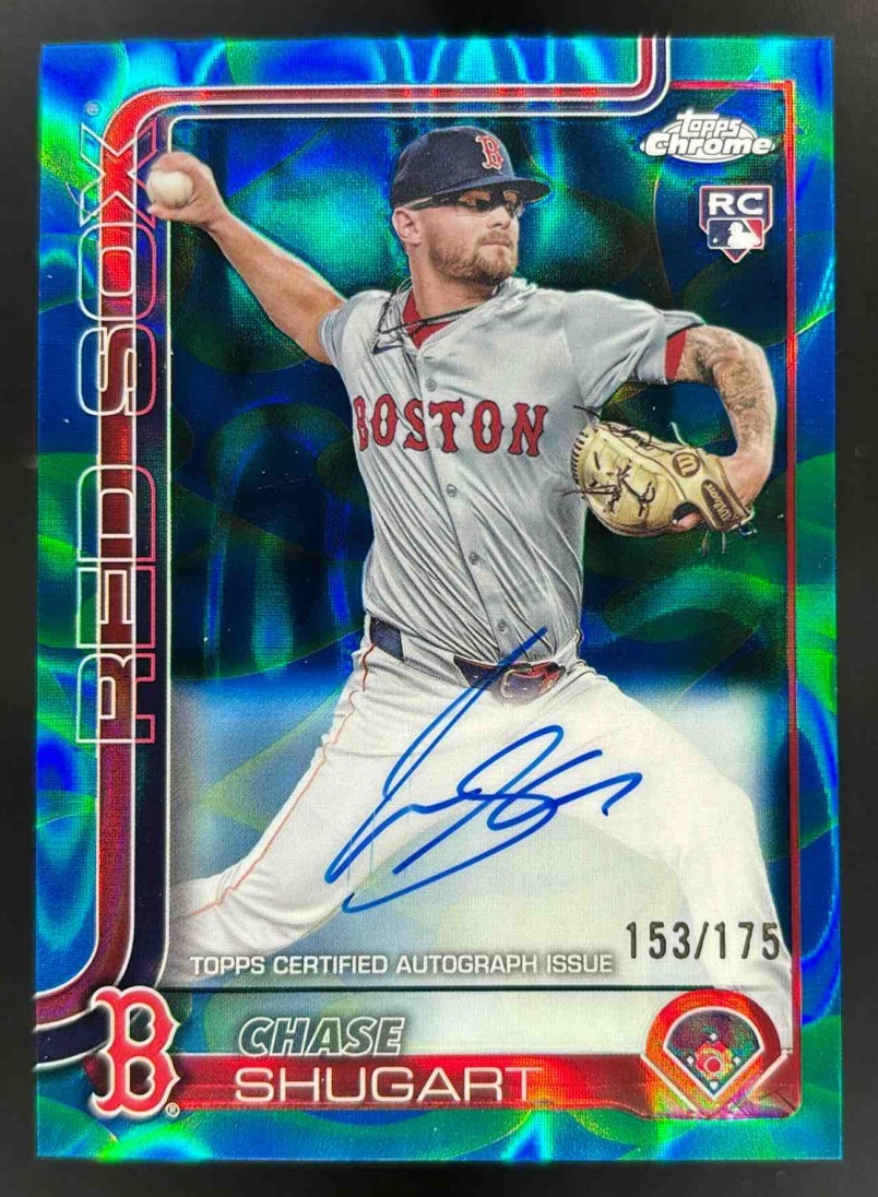 Card image for 2025 Topps Chrome Update Chase Shugart Lava Lamp Auto Blue/Green Refractor /175