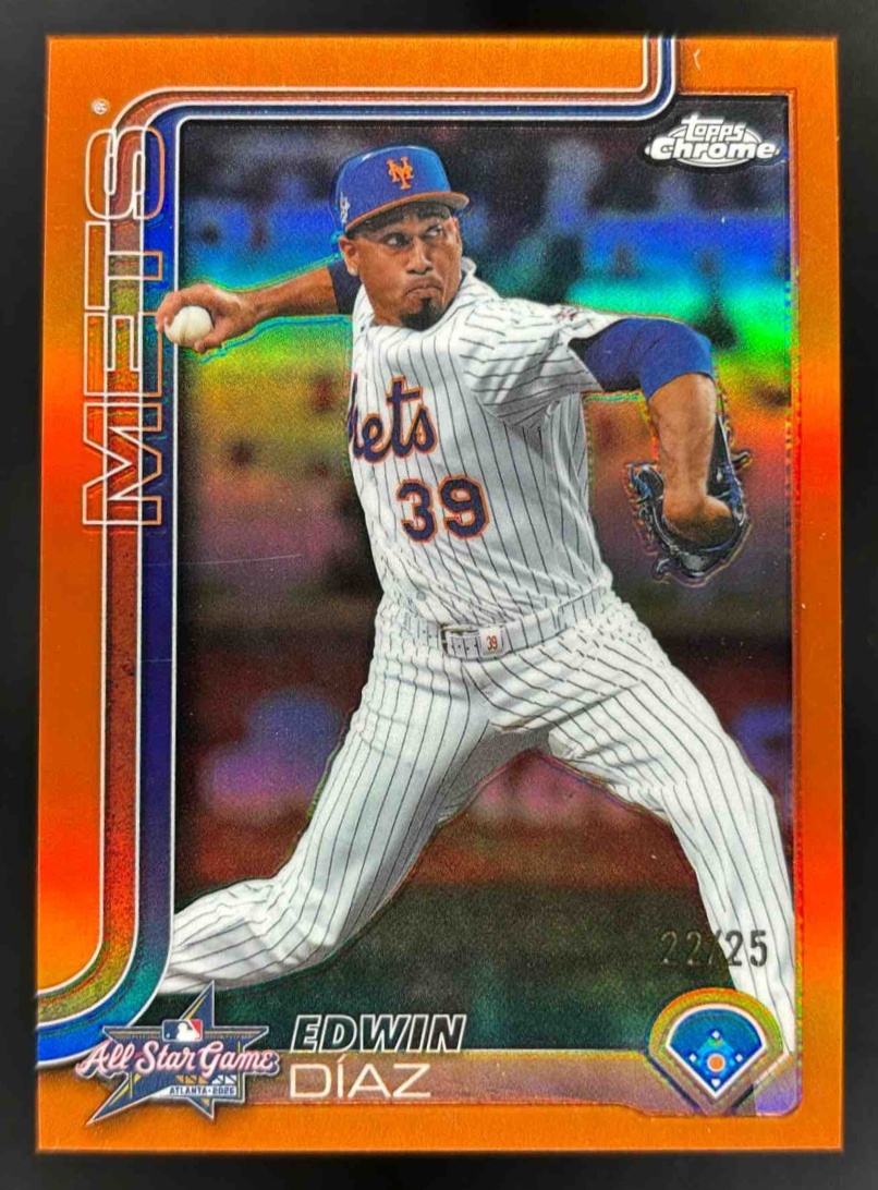 Card image for 2025 Topps Chrome Update Edwin Diaz All-Star Game Orange Refractor /25