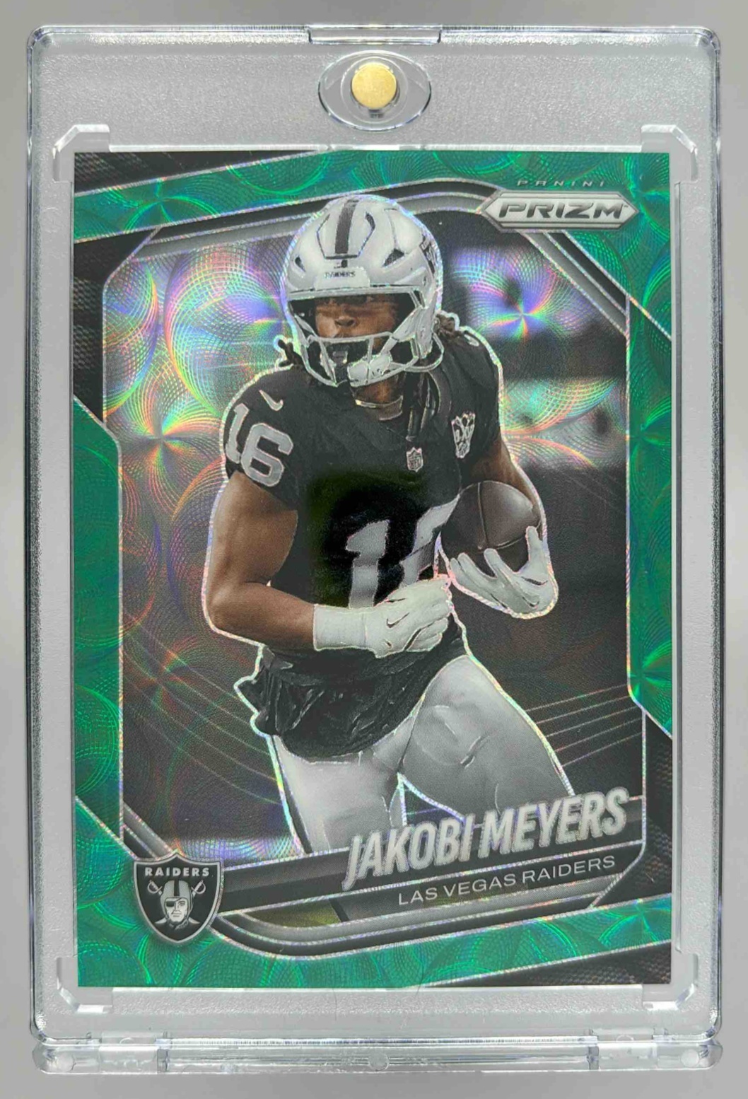 Card image for 2025 Panini Football Prizm Jakobi Meyers Green Scope /75 #31 Las Vegas Raiders