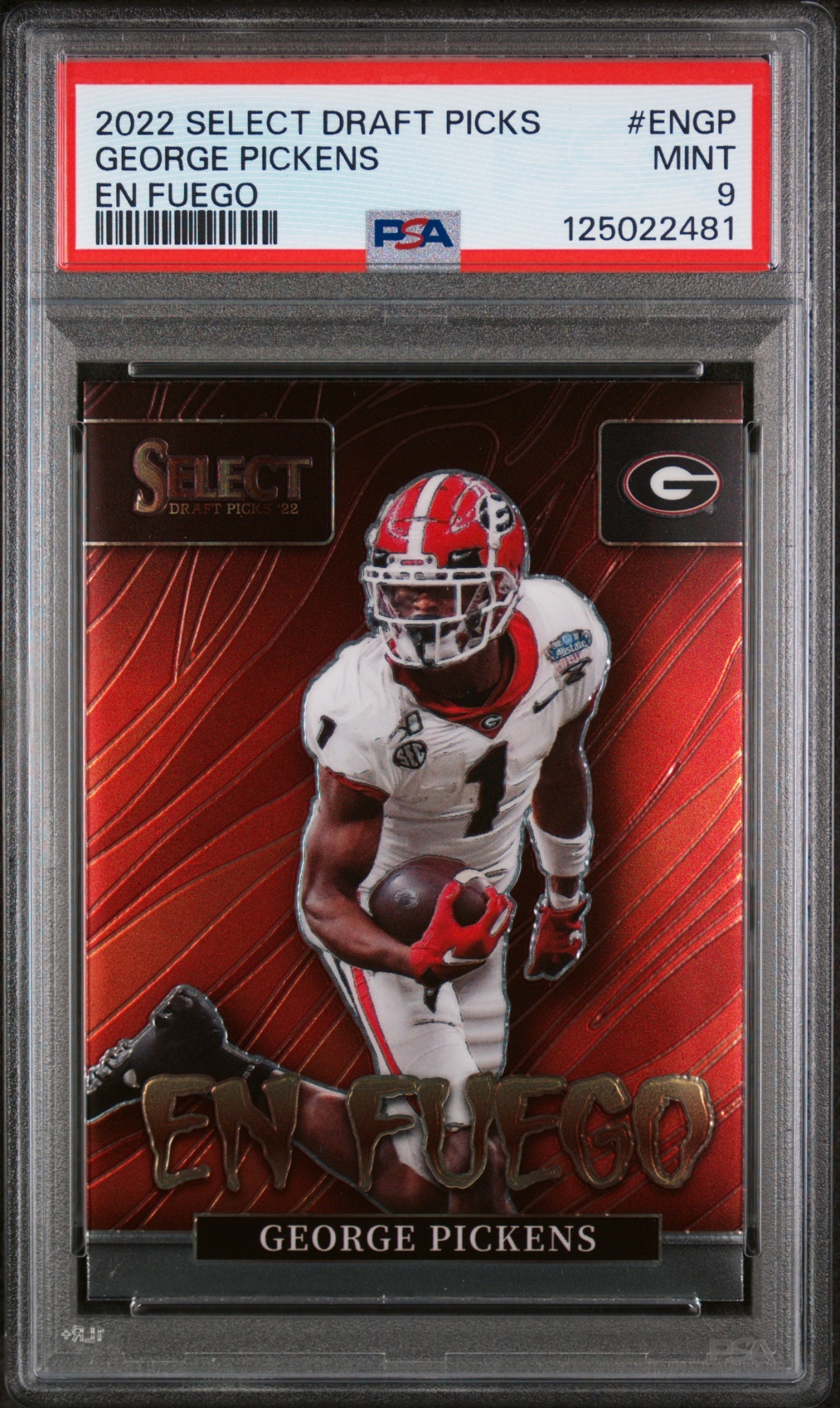Card image for 2022 Panini Select Draft Picks George Pickens En Fuego Silver Prizm #EN-GP RC Bulldogs