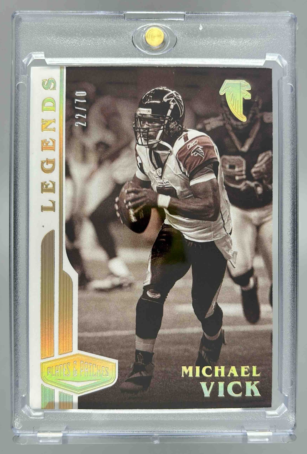 Card image for 2020 Panini Football Plates & Patches Michael Vick /70 #140 Atlanta Falcons