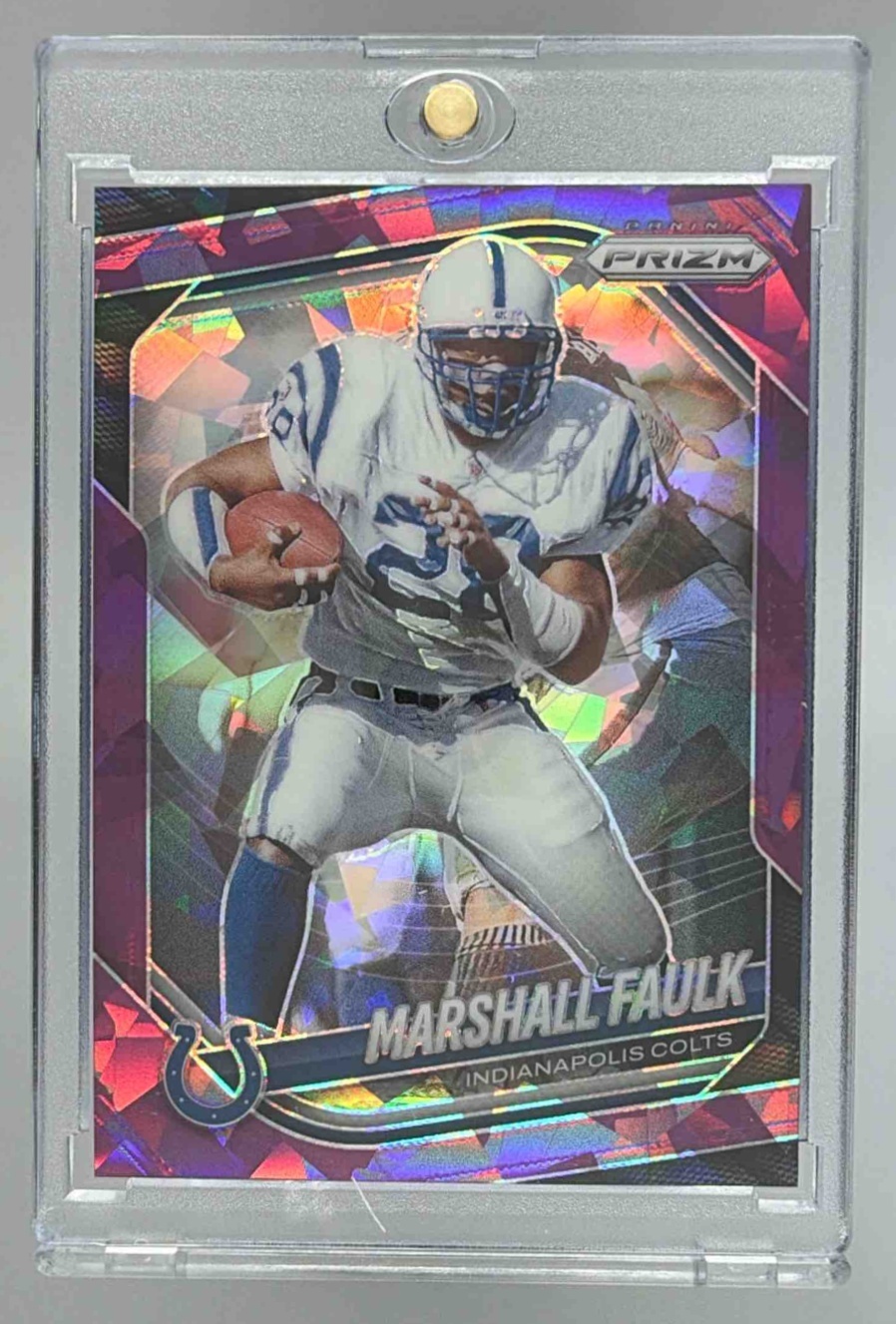 Card image for 2025 Panini Football Prizm Marshall Faulk Purple Ice /225 #75 Indianapolis Colts