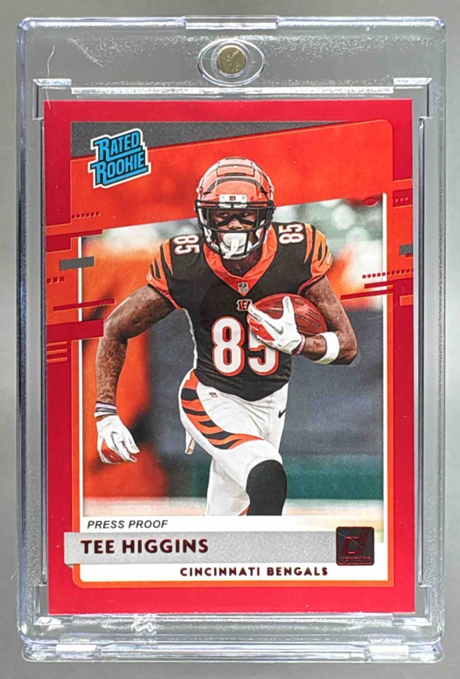 Card image for 2020 Panini Donruss Tee Higgins Press Proof Red #310 RC Bengals
