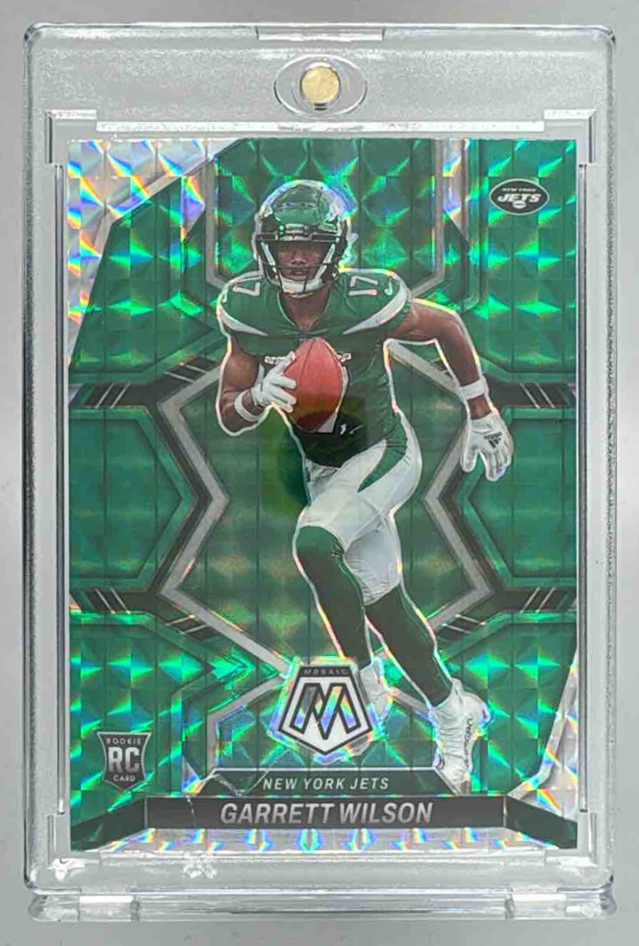 Card image for 2022 Panini Football Mosaic Garrett Wilson Mosaic Green #311 RC New York Jets