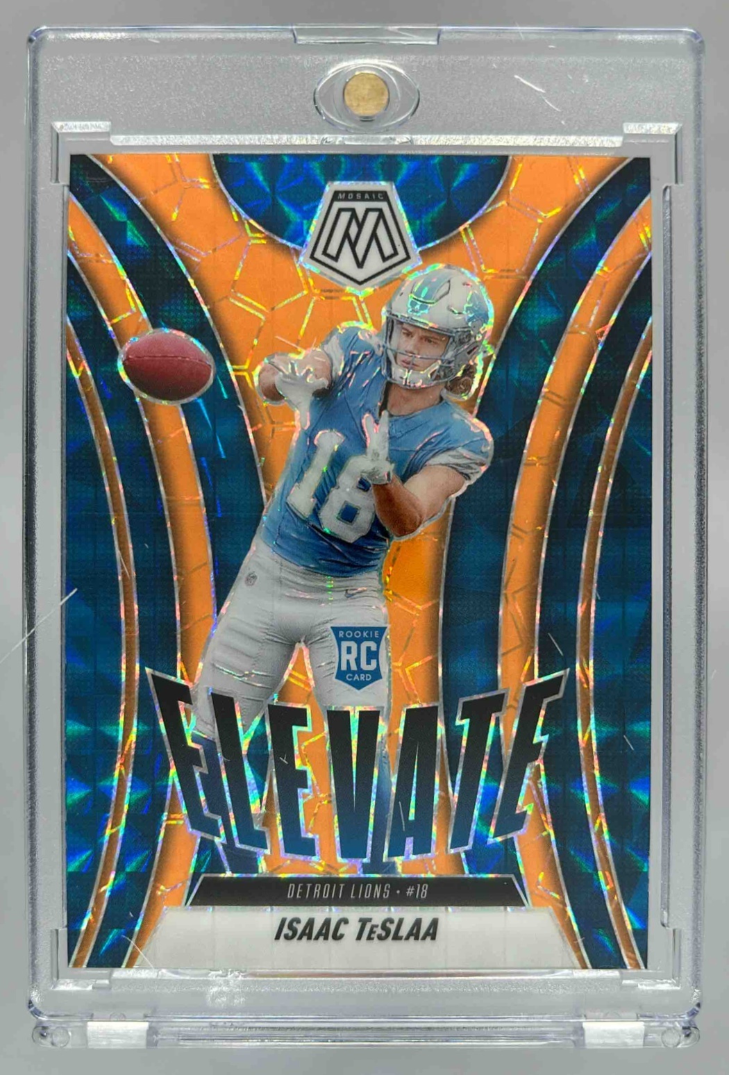Card image for 2025 Panini Football Mosaic Isaac TeSlaa Elevate #8 RC Detroit Lions