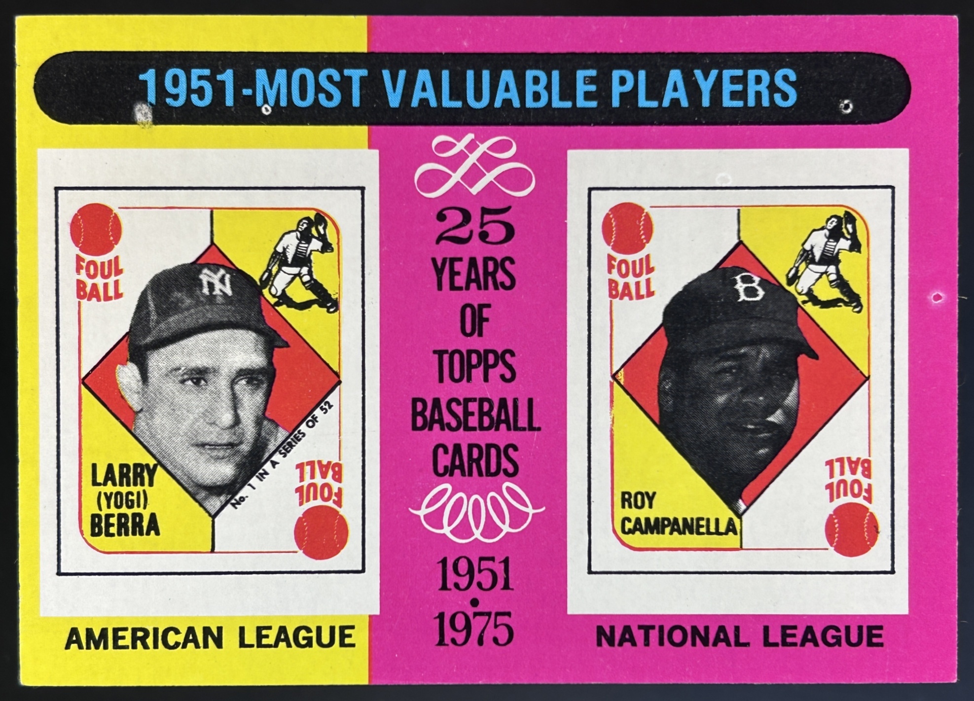 Card image for 1975 TOPPS 1951 MVPS YOGI BERRA ROY CAMPANELLA M #189 NEW YORK YANKEES