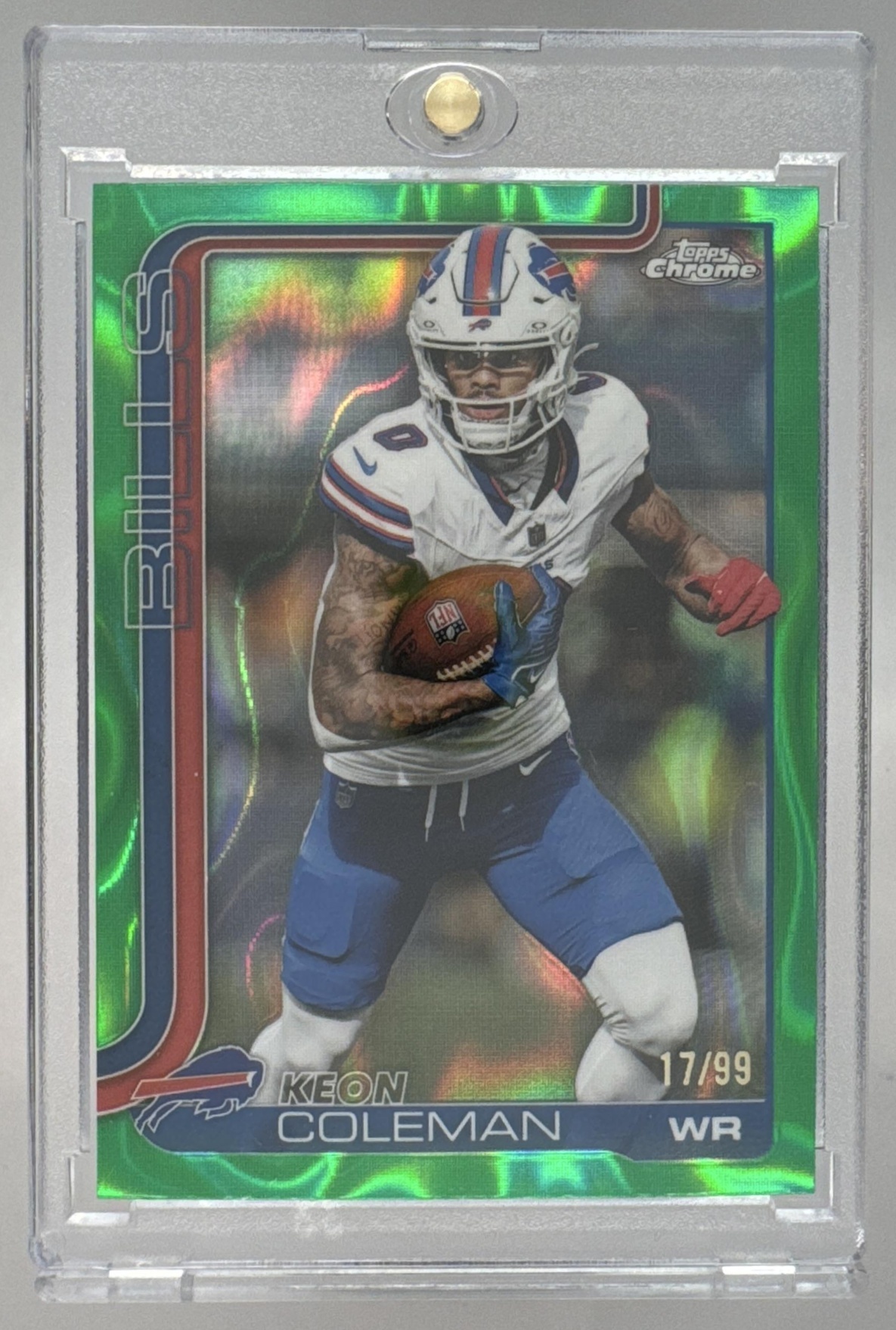 Card image for 2025 Topps Chrome Keon Coleman Green Wave Refractor /99 #30 Bills