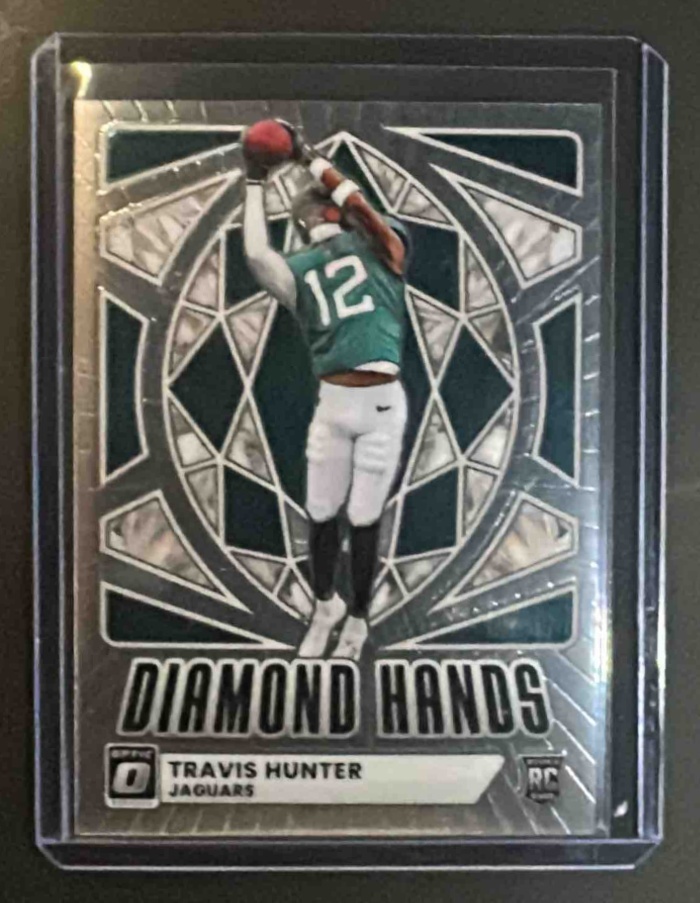 Card image for 2025 Panini Donruss Optic Travis Hunter #1 Diamond Hands RC Jaguars