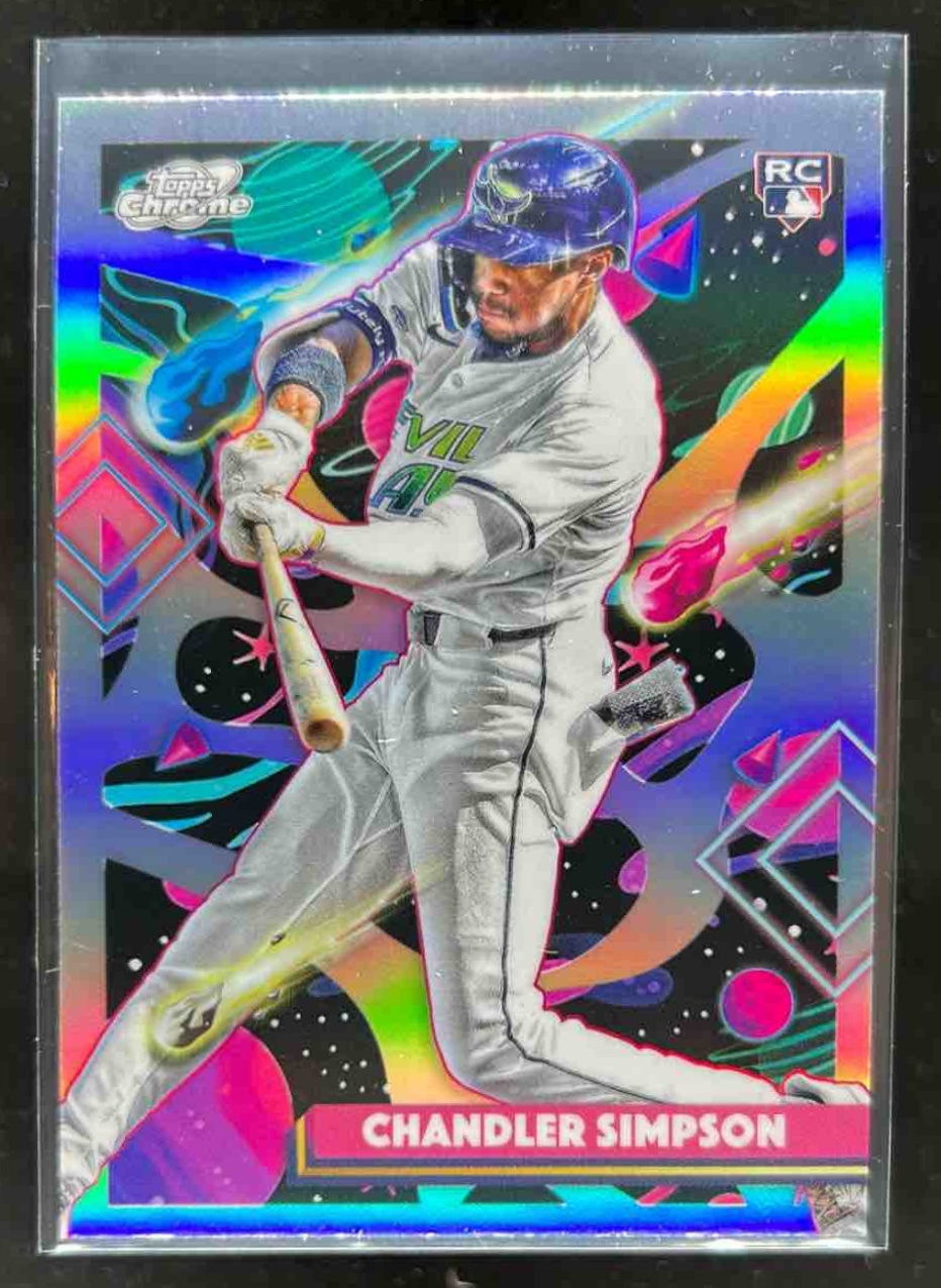 Card image for Chandler Simpson 2025 Topps Baseball Cosmic Chrome Refractor RC Tampa Bay Rays