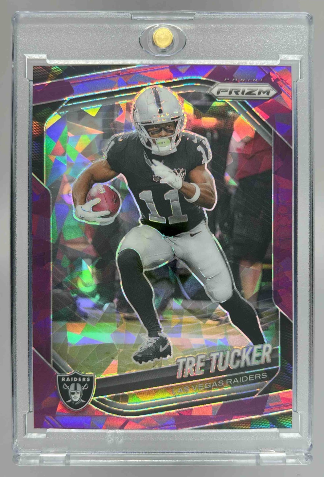 Card image for 2025 Panini Football Prizm Tre Tucker Purple Ice /225 #162 Las Vegas Raiders