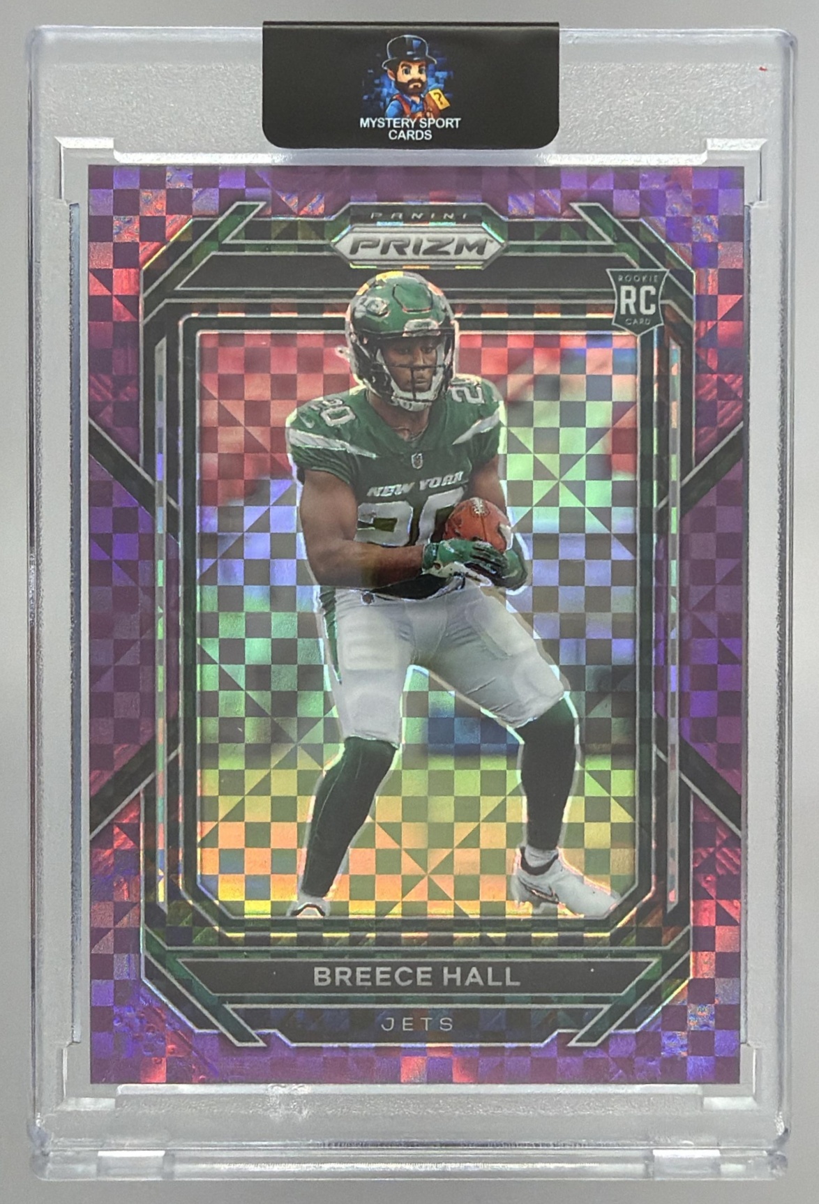 Card image for 2022 Panini Football Prizm Breece Hall Purple Power /49 #317 RC New York Jets