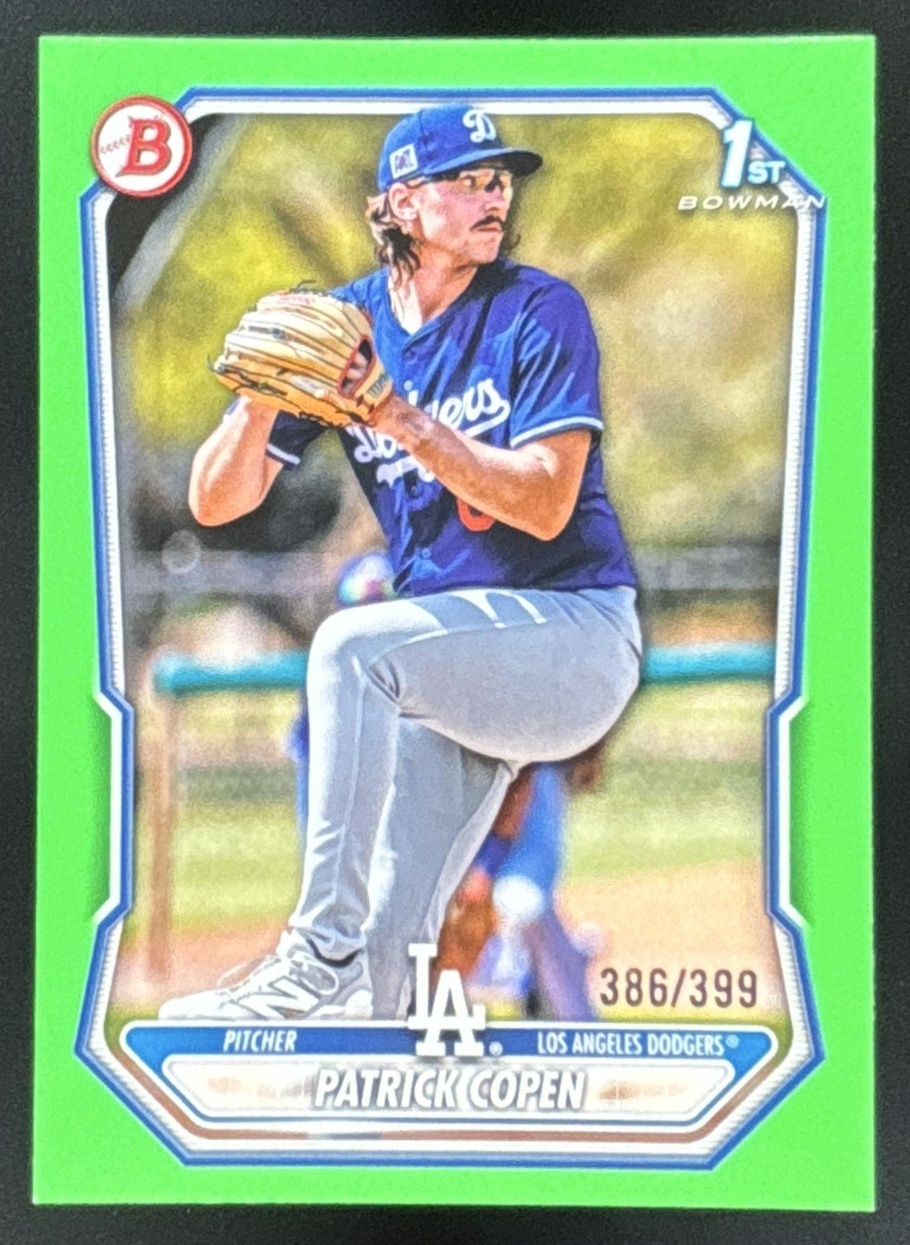 Card image for Patrick Copen 2026 Bowman Neon Green Border /399 Prospects Los Angeles Dodgers