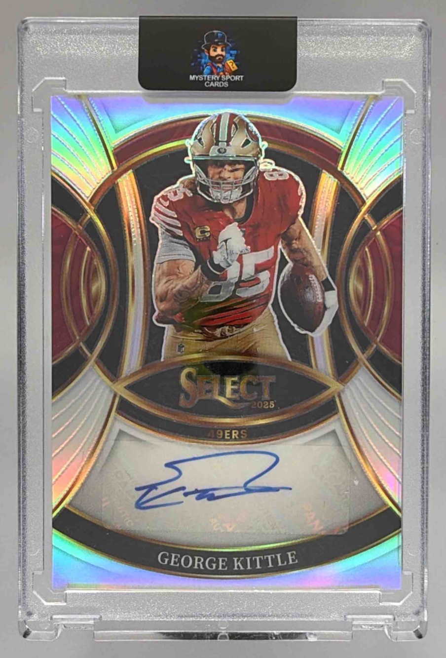 Card image for 2025 Panini Select George Kittle Signatures #SP-GKE Auto 49ers