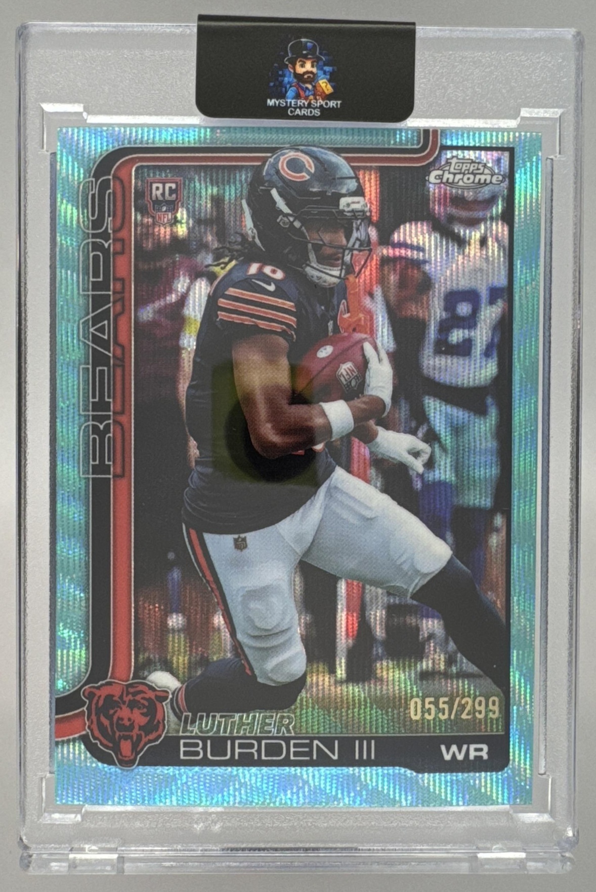 Card image for 2025 Topps Chrome Luther Burden III Rookie Teal Wave Refractor /299 #334 RC Bears
