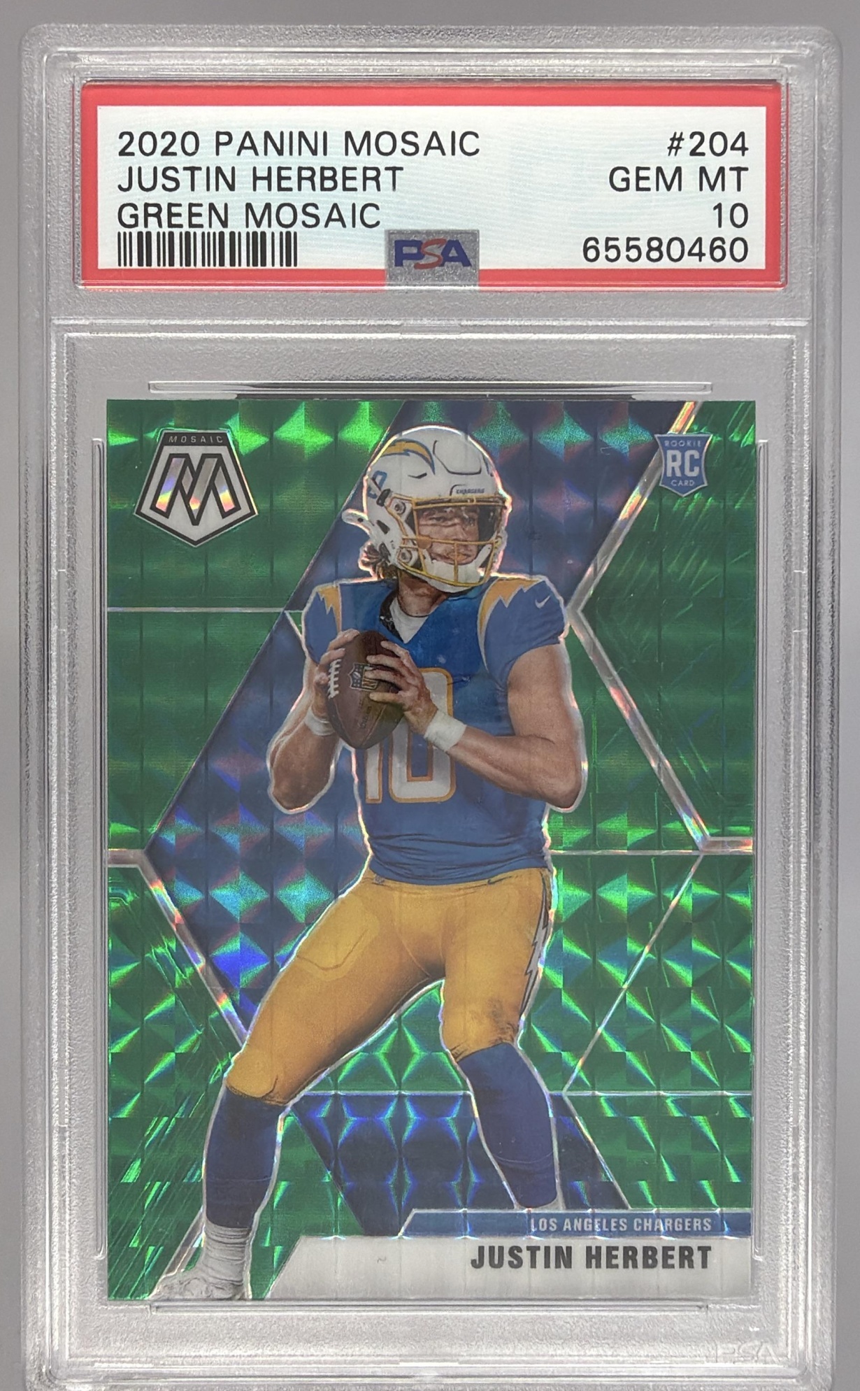 Card image for 2020 Panini Mosaic Justin Herbert Mosaic Prizm #204 RC Chargers