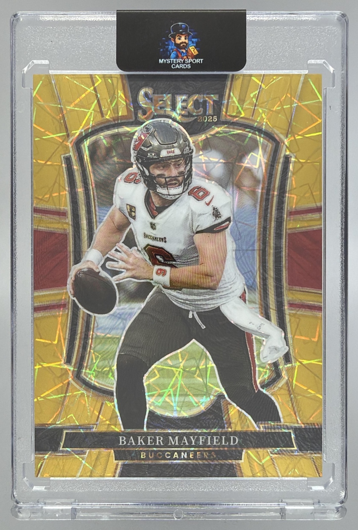 Card image for 2024 Panini Select Baker Mayfield Premier Zebra Prizm #108 Buccaneers