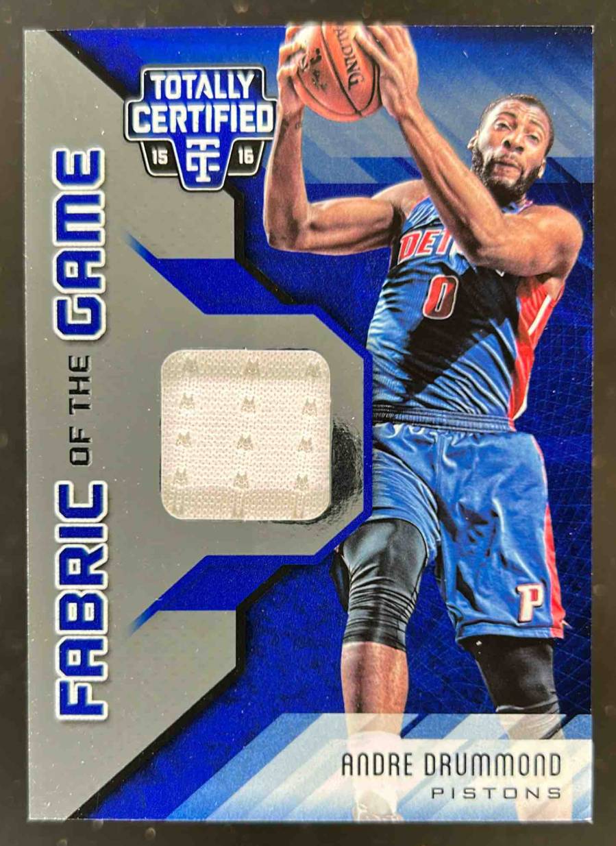 Card image for 2015-16 Panini Totally Certified Andre Drummond Fabric of the Game Materials Blue 97 /99 #FG-AD