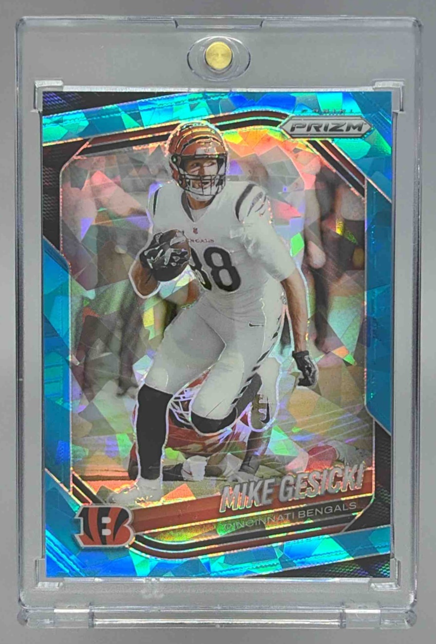 Card image for 2025 Panini Football Prizm Mike Gesicki No Huddle Red /99 #79 Cincinnati Bengals