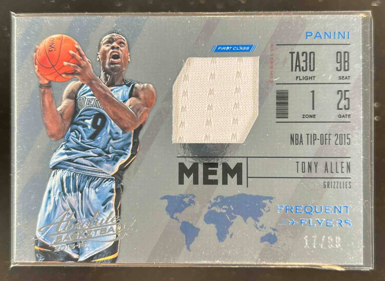 Card image for 2015-16 Panini Absolute Tony Allen Frequent Flyer Materials /99 #10
